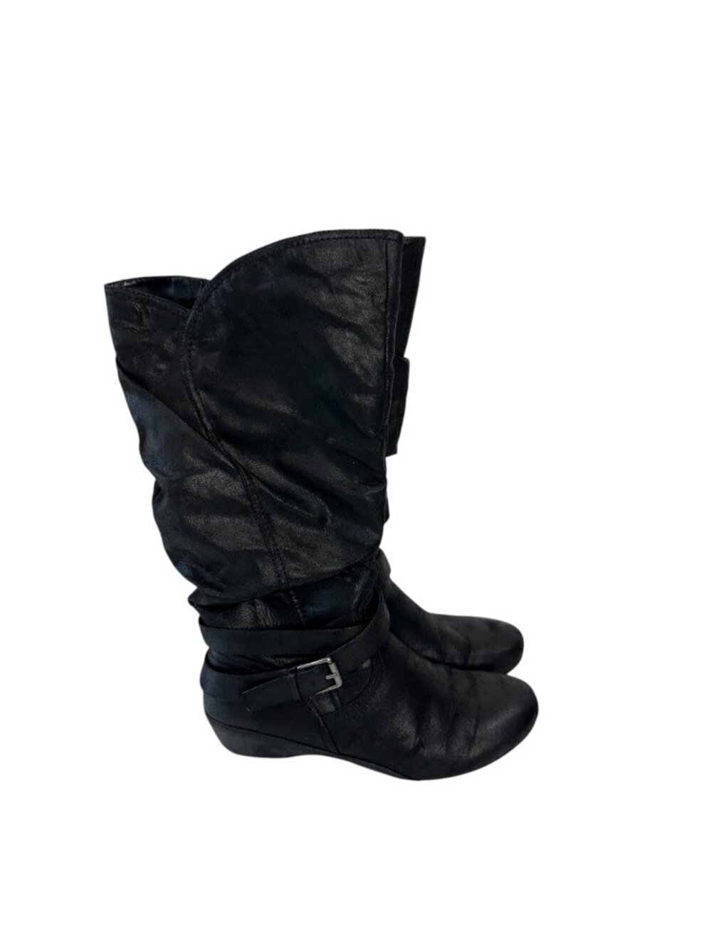 Bass Co Womens Black Faux Leather Mid-Calf Boots Buckle Strap Detail Size 7.5M